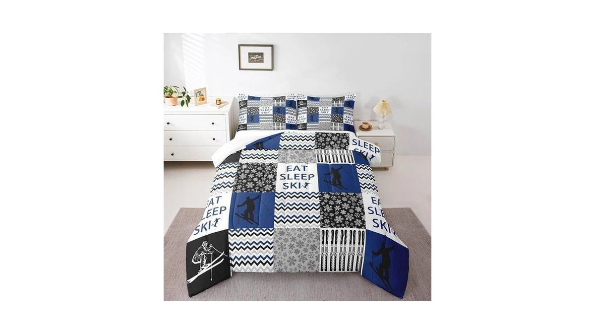Castle Fairy Ski Comforter Set Queen Size,winter Skiing Sport Skier