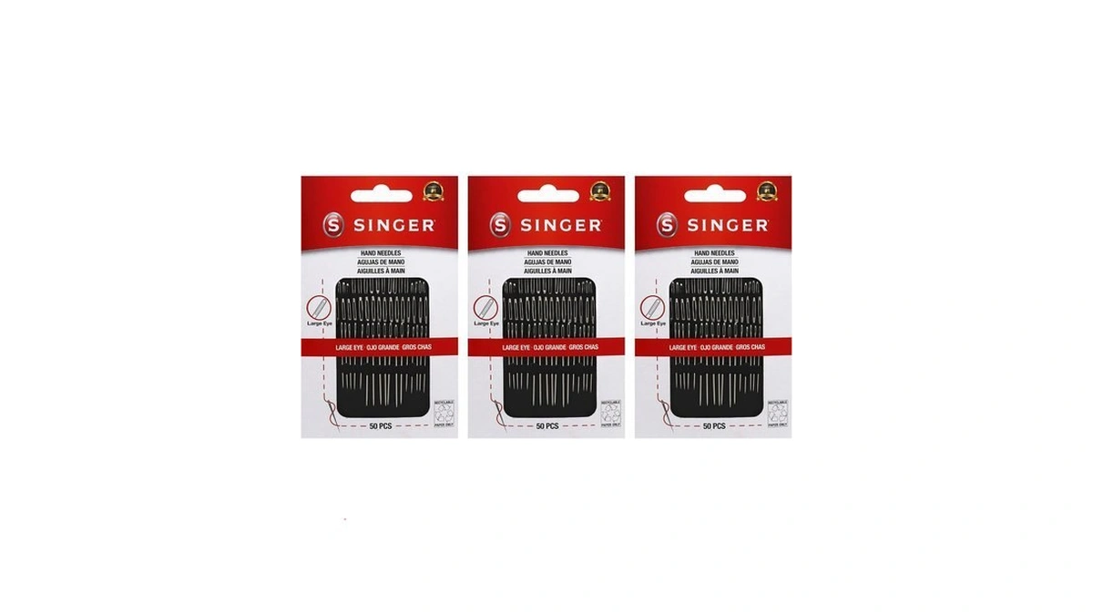 Singer 50ct Assorted Large Eye Needles For Hand Sewing, Self-threading