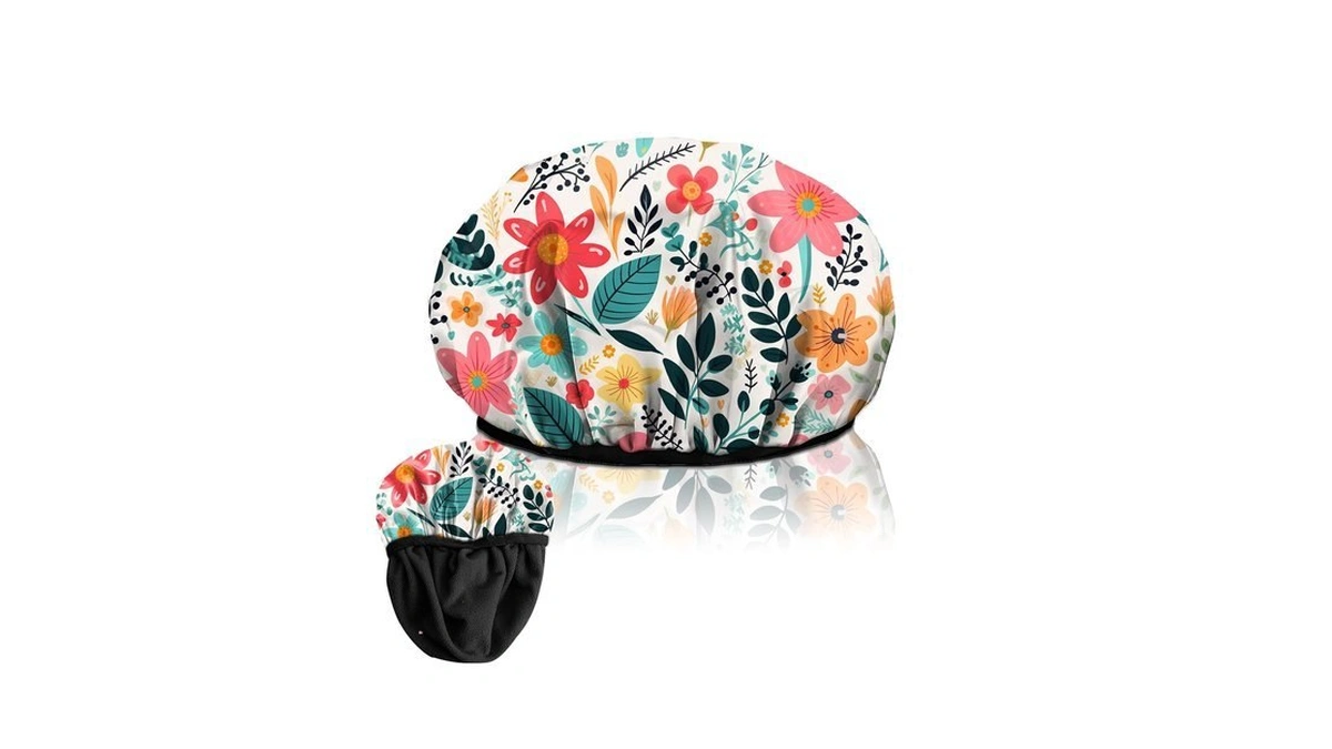 Deokke Luxury Shower Cap Terry Lined Elastic Triple Layer Waterproof