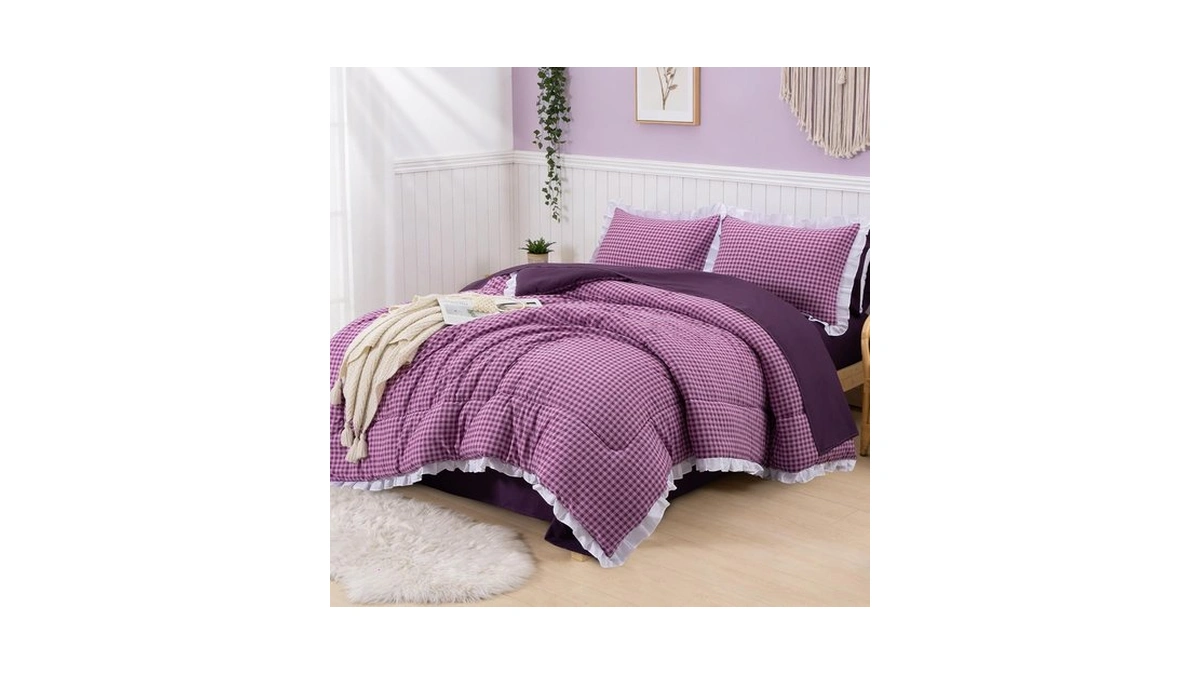 A Nice Night Comforter 5pc Full Size,purple Ruffle Bedding Sets