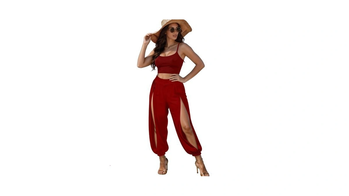 Womens 2 Piece Outfits Summer Tracksuit Crop Top High Slit