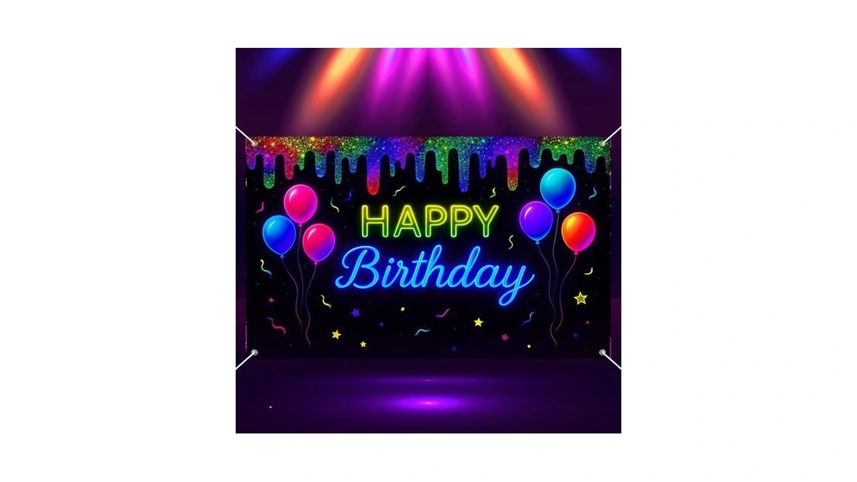 Blissyard Neon Happy Birthday Banner Glow In The Dark Party