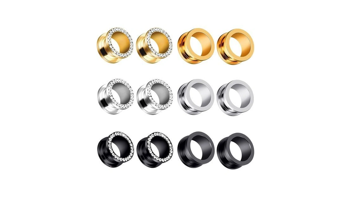 Yofanst 12pcs Stainless Steel Clear Gem Ear Tunnels Cz Ear