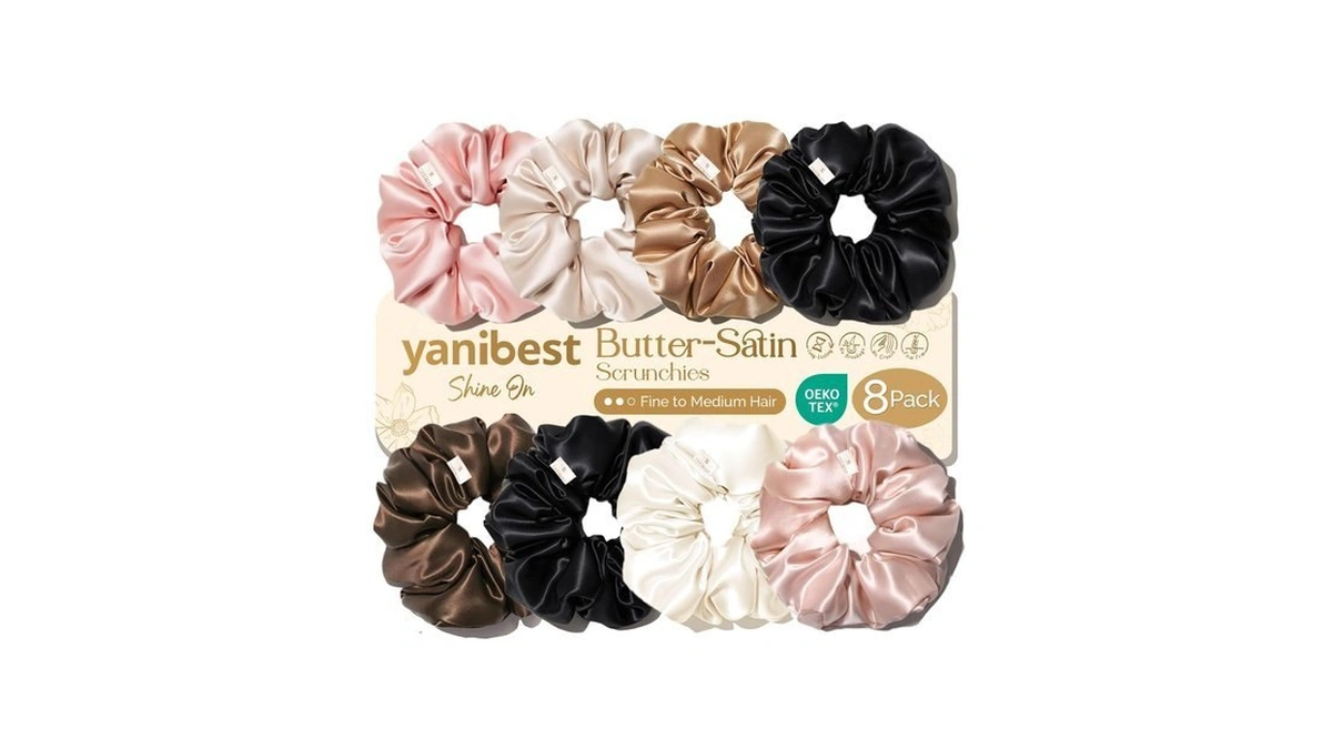 Yanibest 8 Pcs Satin Scrunchies - Silk Feeling Scrunchies Ponytail