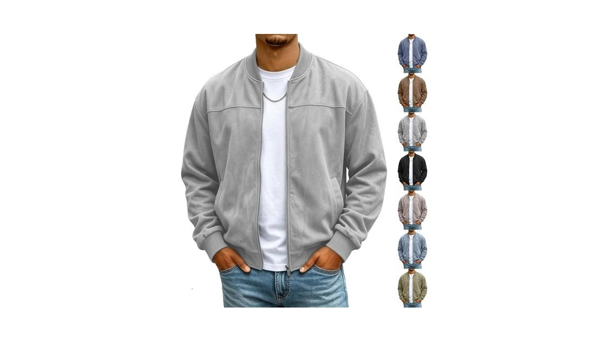 Bomber Jackets For Men Loose Zip Up Fall Varsity Jacket