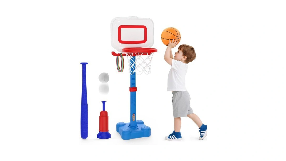 Eaglestone 4-in-1 Toddler Basketball Hoop And T Ball Set, Adjustable