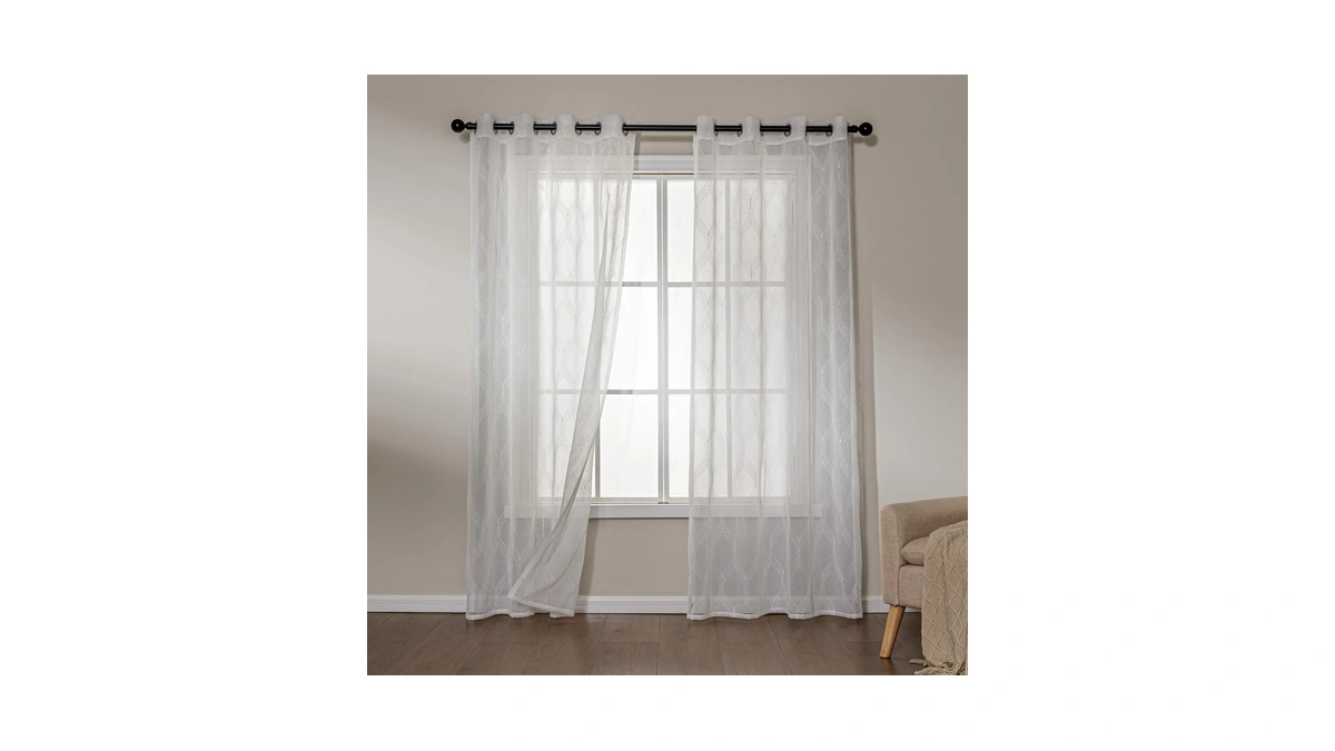 Amazon Basics 2-piece Embroidery Sheer Curtain Set, Light Filtering Hollow