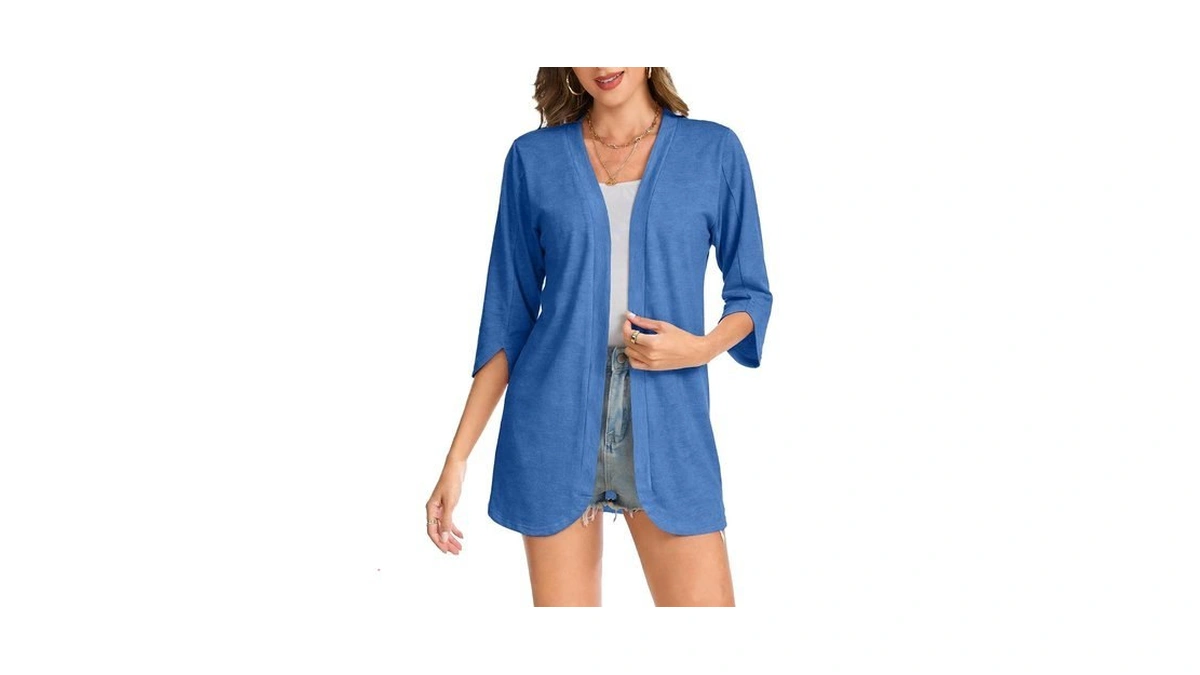 Bosmeer Womens Cardigan 3/4 Petal Sleeve Kimono Resort Wear Beach
