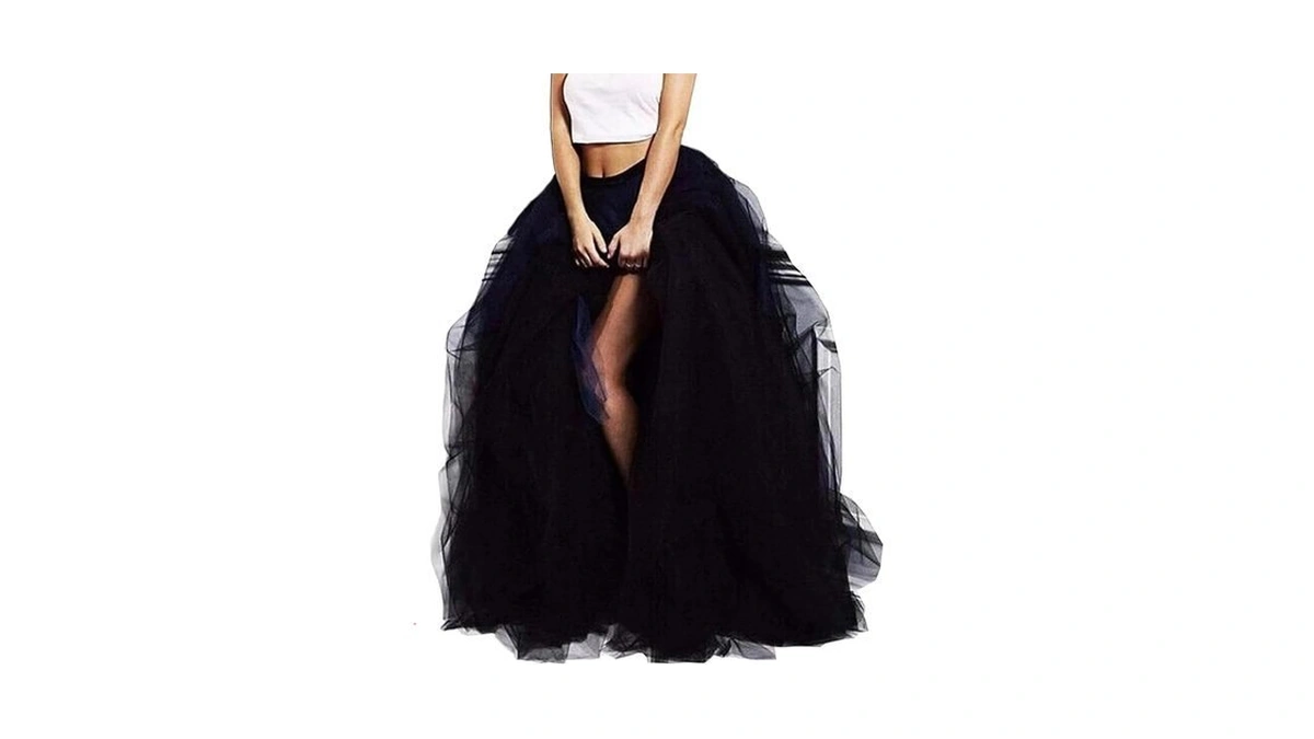 Lisong Women Maxi Tulle Floor Length Bustle Skirt Elastic High