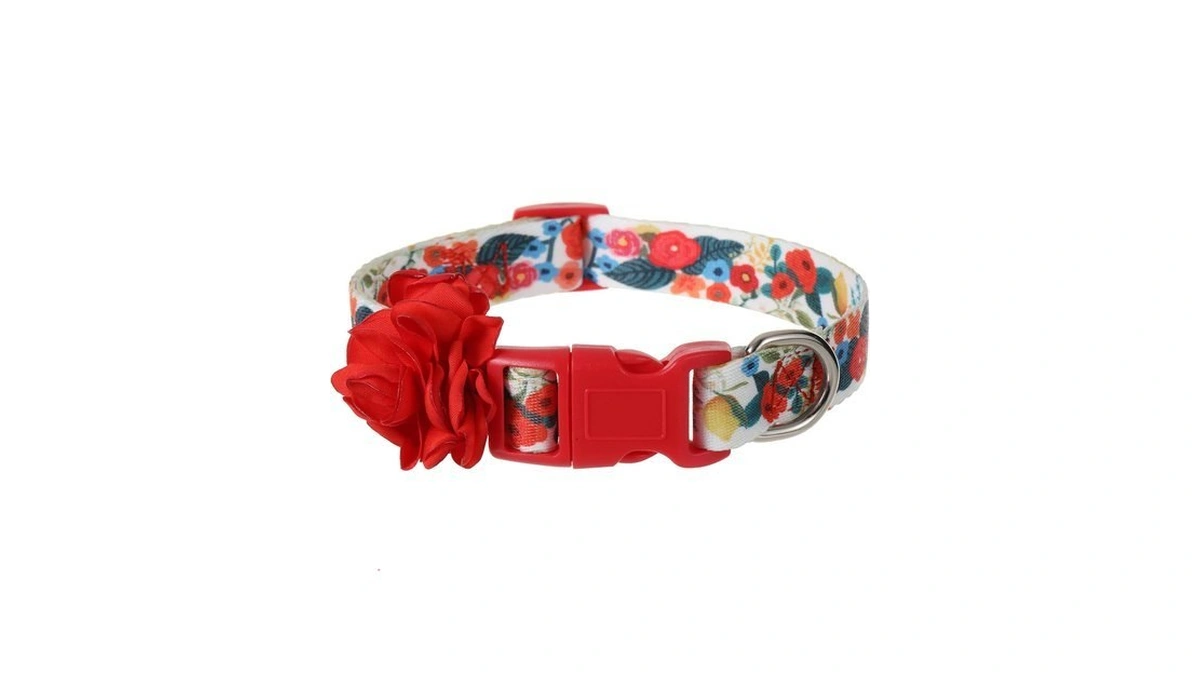 Floral Dog Collar, Medium Dog Collar For Girl With Flower
