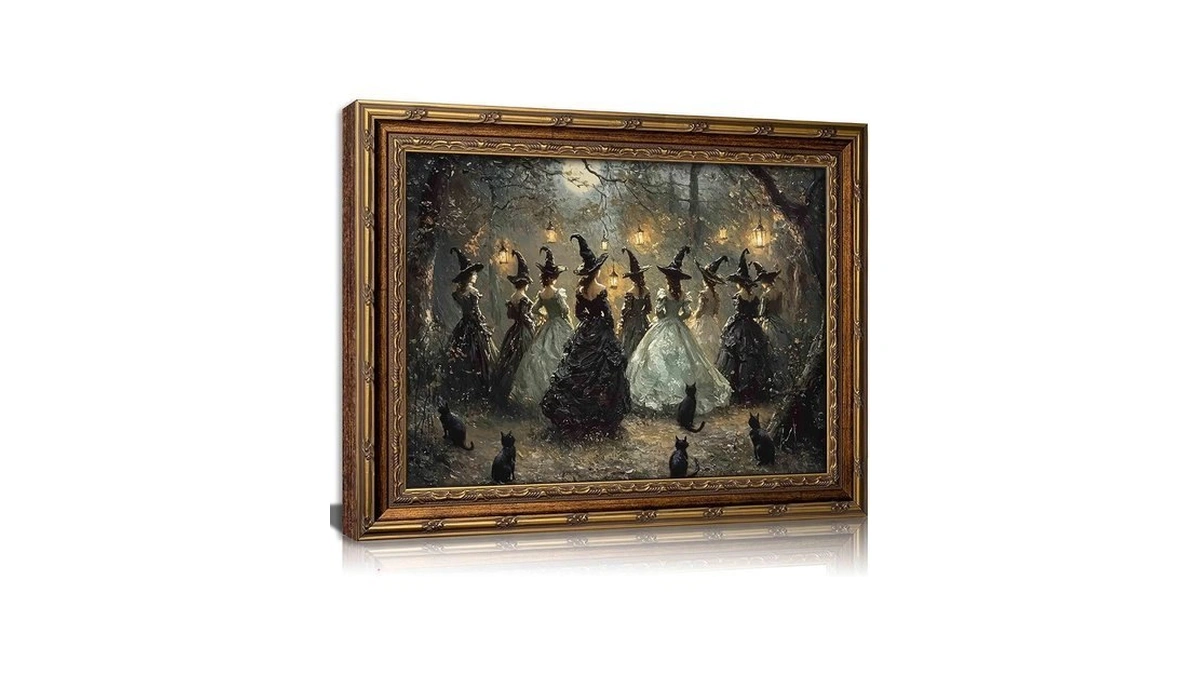 Yunjulp Vintage Gold Framed Halloween Picture, 9x11in