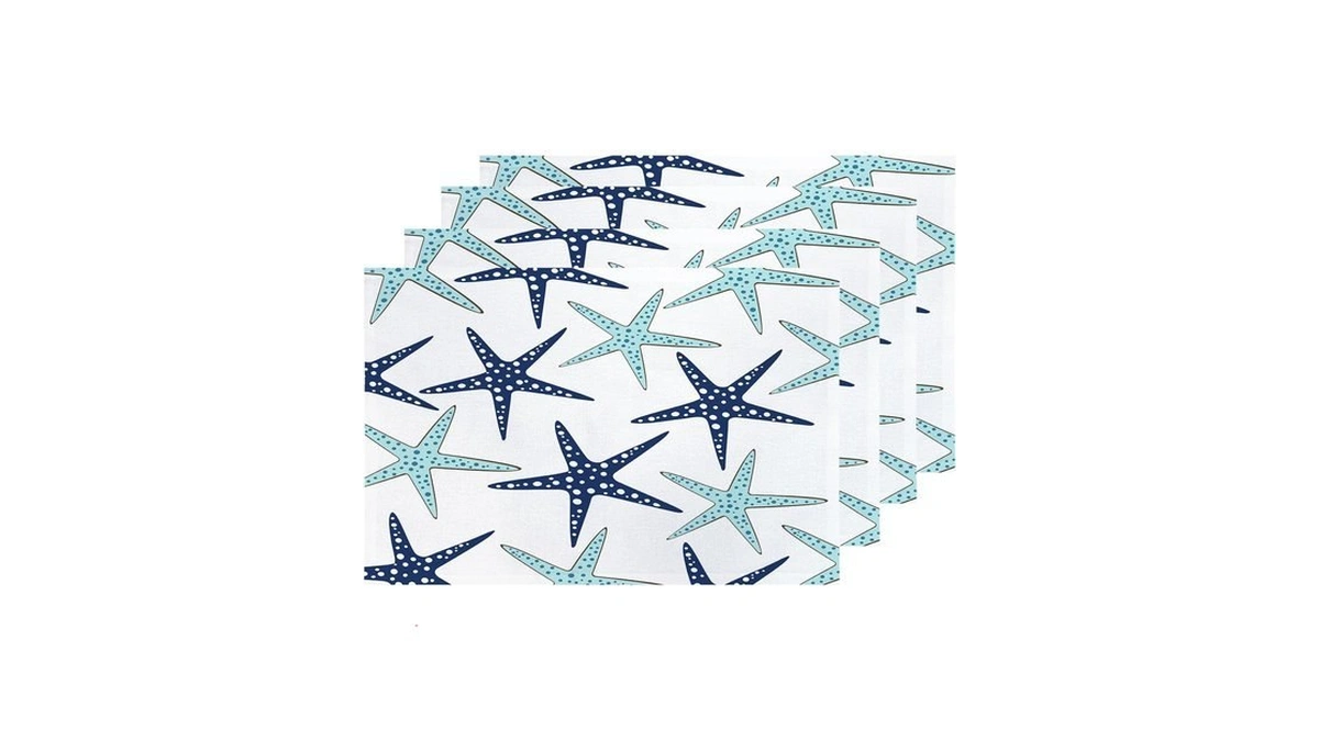 Shrahala Nautical Starfish Placemats, Table Mat Linen Burlap Washable Double-deck