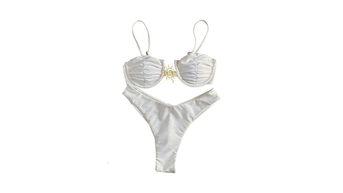 Oyoangle Women's 2 Piece Tie Back Bikini Set Metal Decor