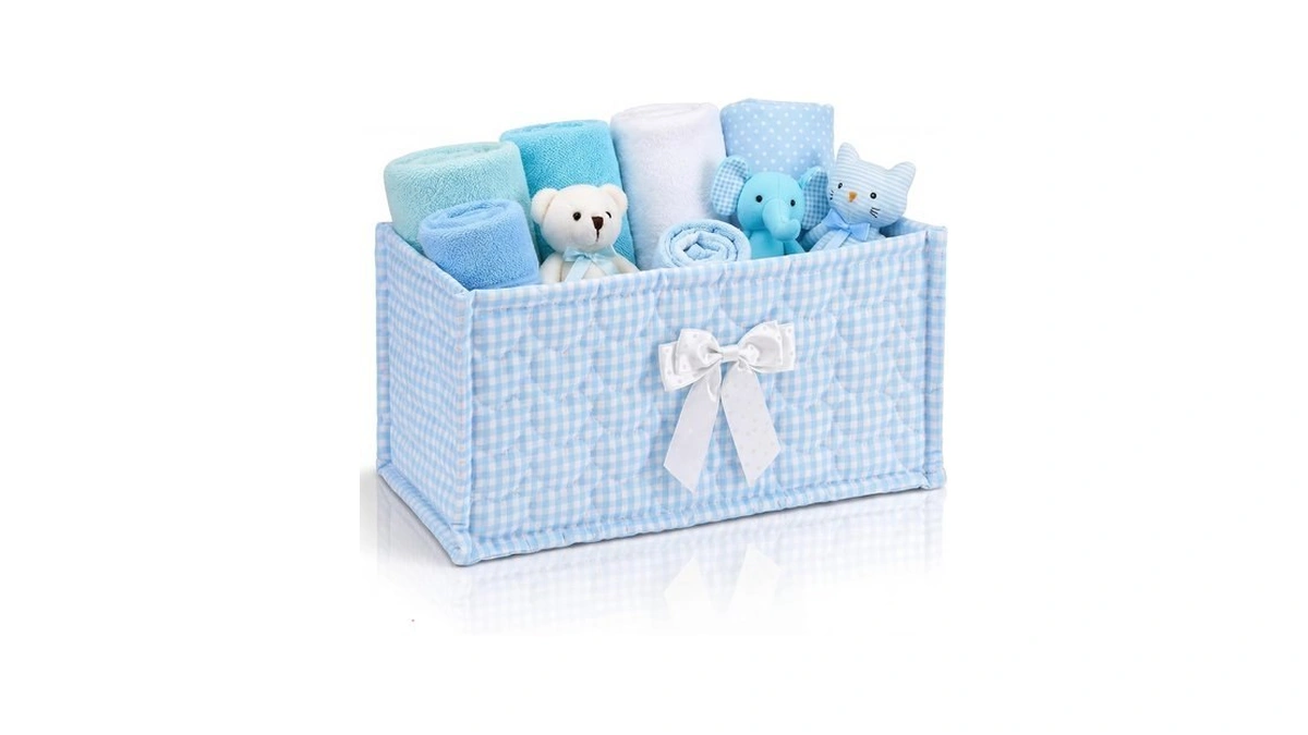 Havawish Nursery Storage Basket Small Quilted Blue Gingham