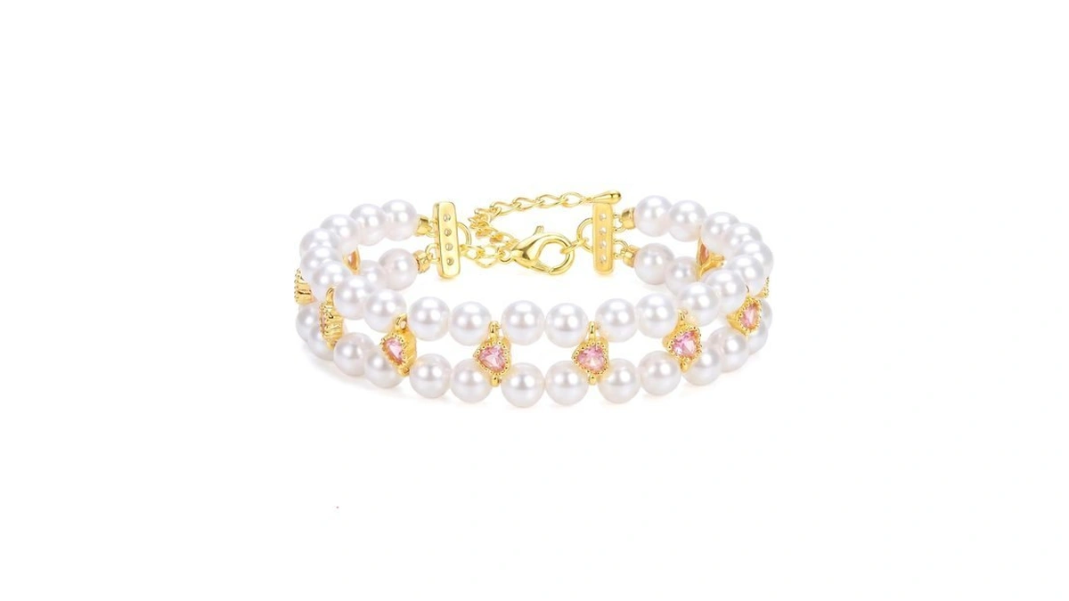 Oxungaliz Double Layer Pearl Heart Bracelets For Women, Cubic Zirconia