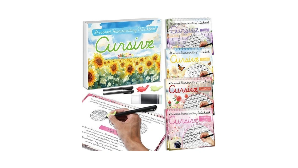 Chiazllta 4 Pack Grooved Cursive Handwriting Practice Kit With Disappearing