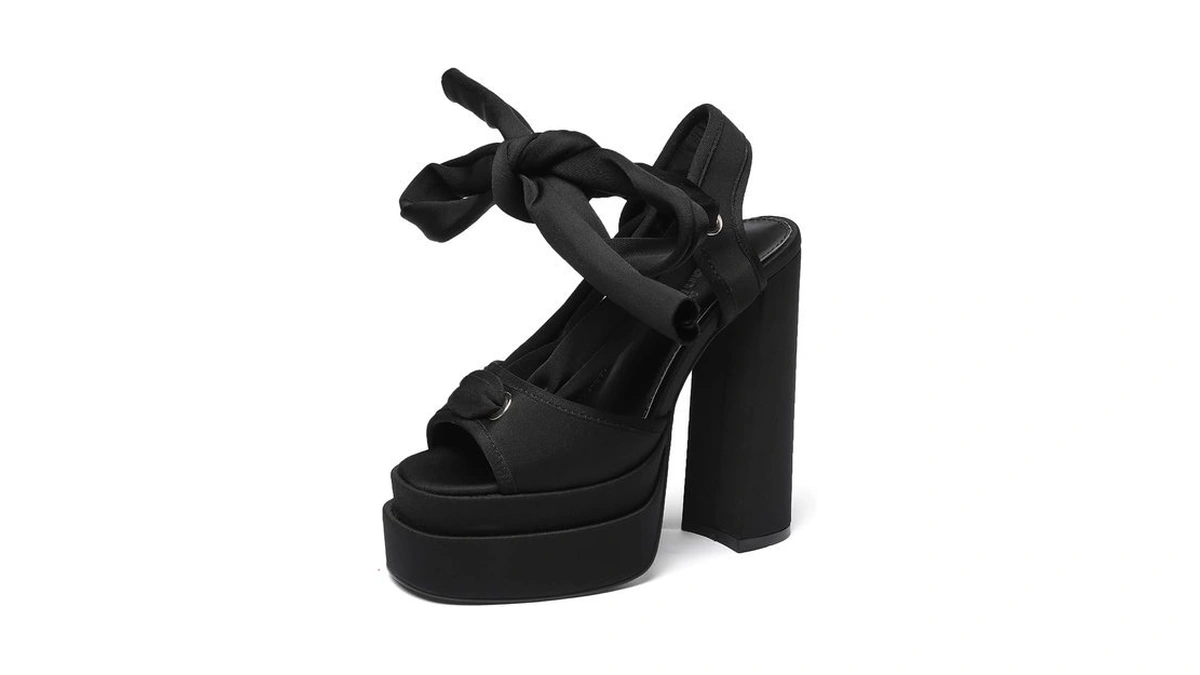 Vivianly Lace Up Platform Ankle Strap Heeled Sandals Satin Square