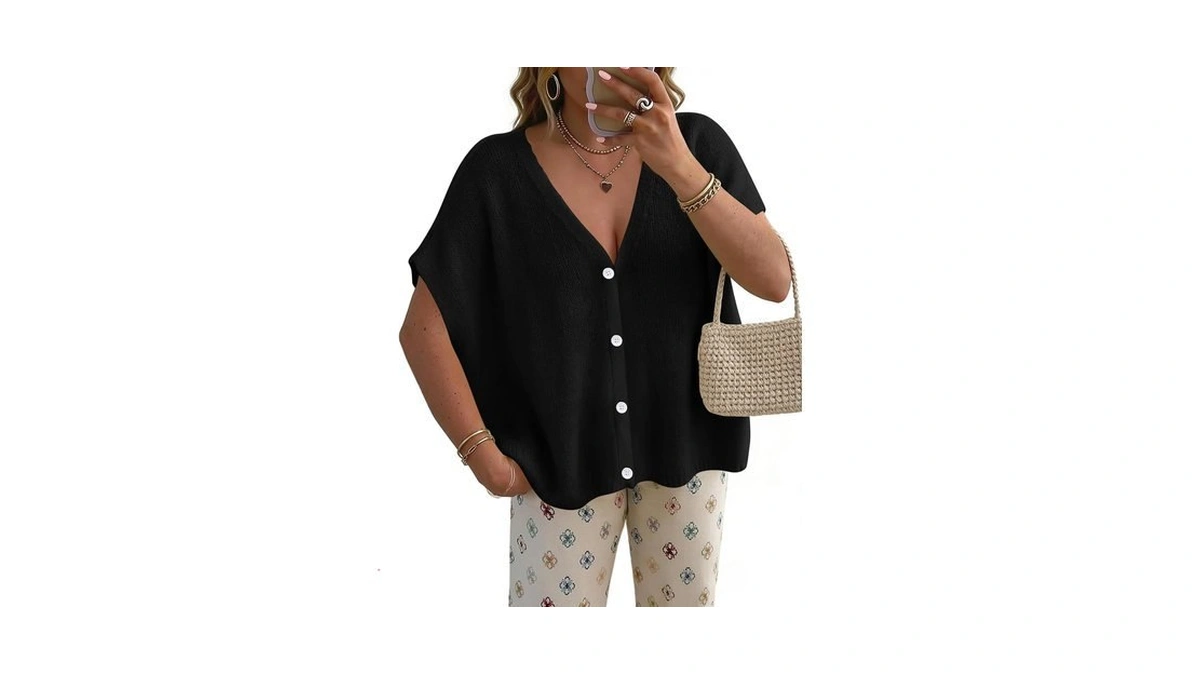 Greaidea Womens Oversized Short Sleeve Cardigans Lightweight Button V Neck
