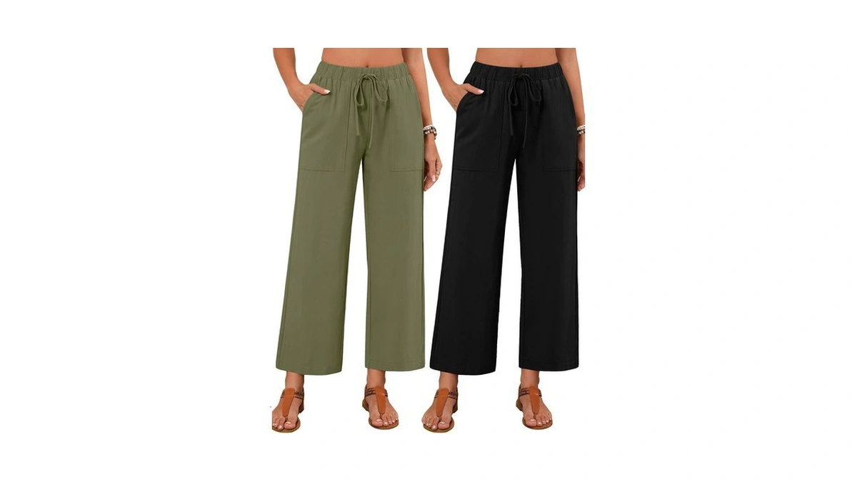 Neer 2 Pack Women's Linen Pants With Pocket, 2-color, X-large
