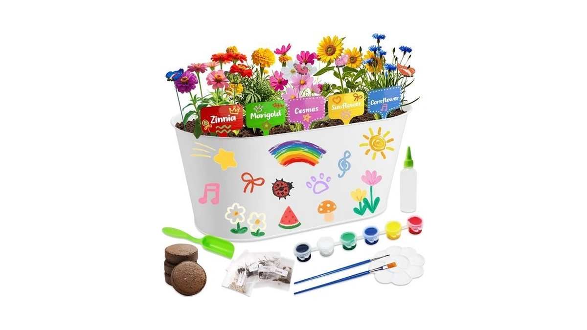 Paint & Plant Kids Gardening Set With 5 Flower Seeds,