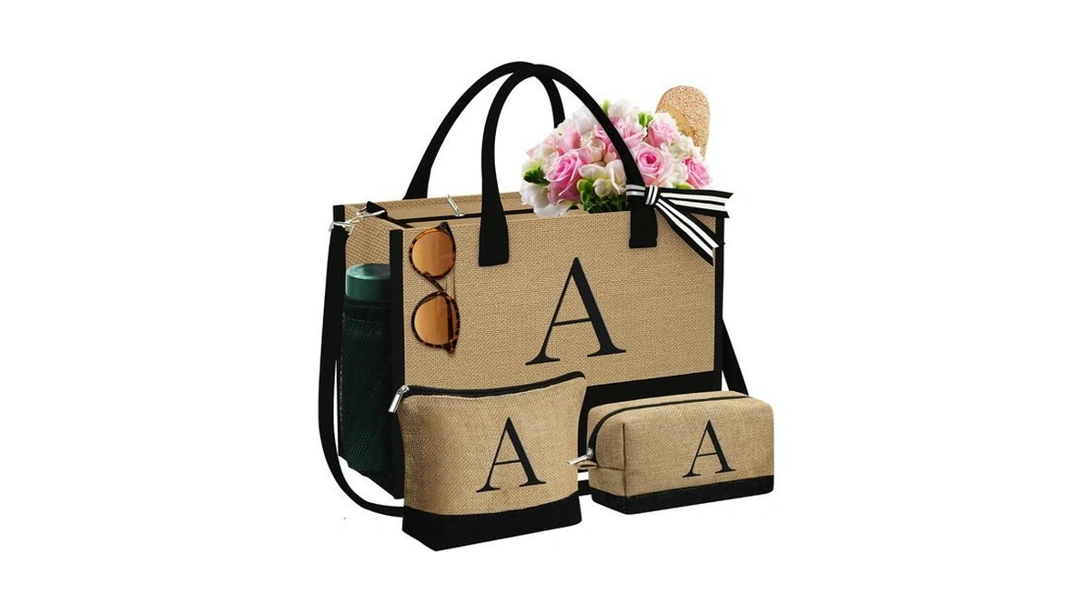Yoolife Gifts For Women Friend Birthday Initial Jute Tote Bag,