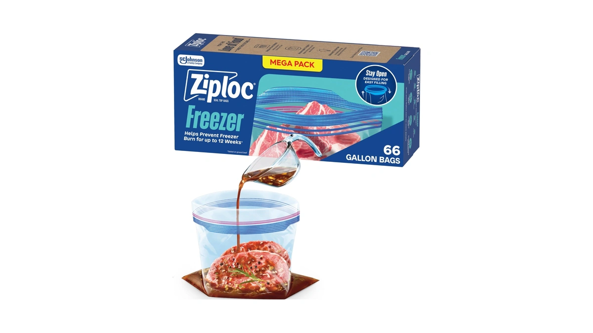 Ziploc Gallon Freezer Bags, Food Storage, Stand-up Bottom, 66 Count