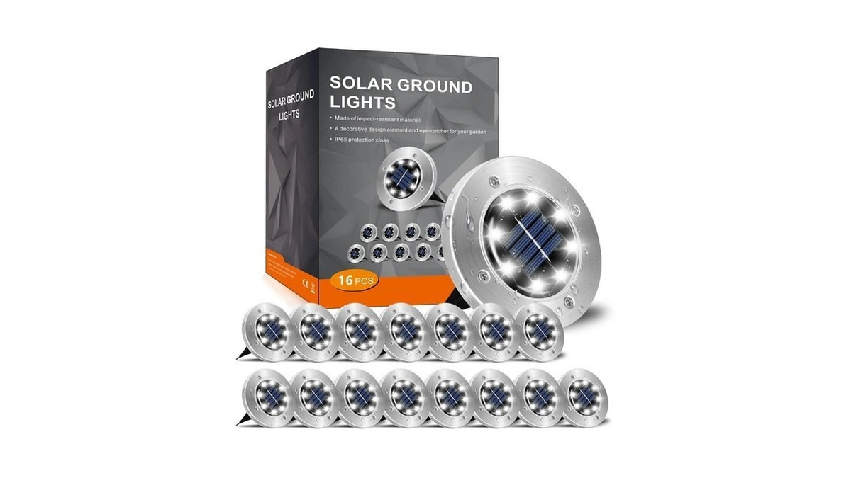 Incx Solar Lights Outdoor Waterproof, Cold White, 16 Pack Ground