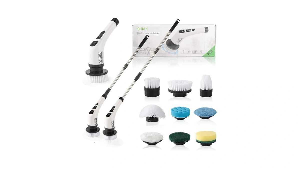 Xbllcyiv Electric Spin Scrubber, Cordless Cleaning Brush With 9 Replaceable