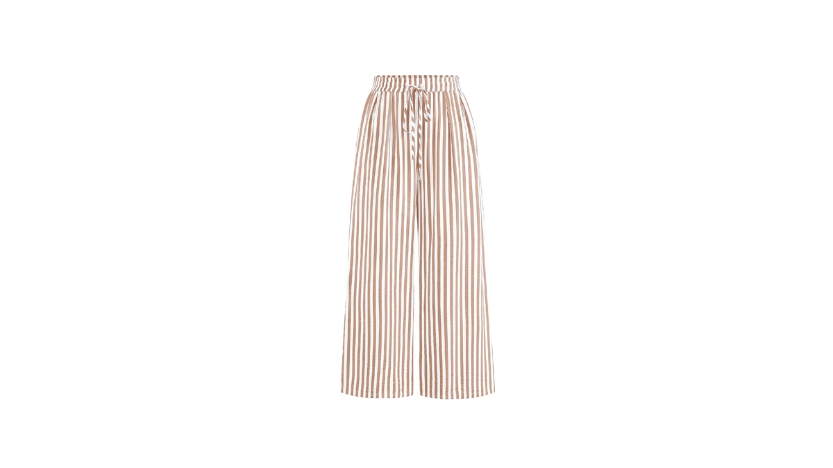 Prettygarden Womens Pants Elastic Waist Palazzo Pant, Stripe Khaki, L