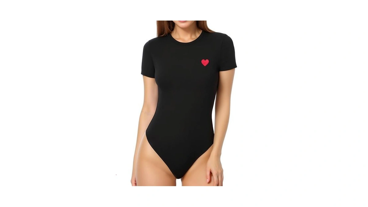 Mangopop Women's Round Neck Short Sleeve Bodysuit Shirts Top Black