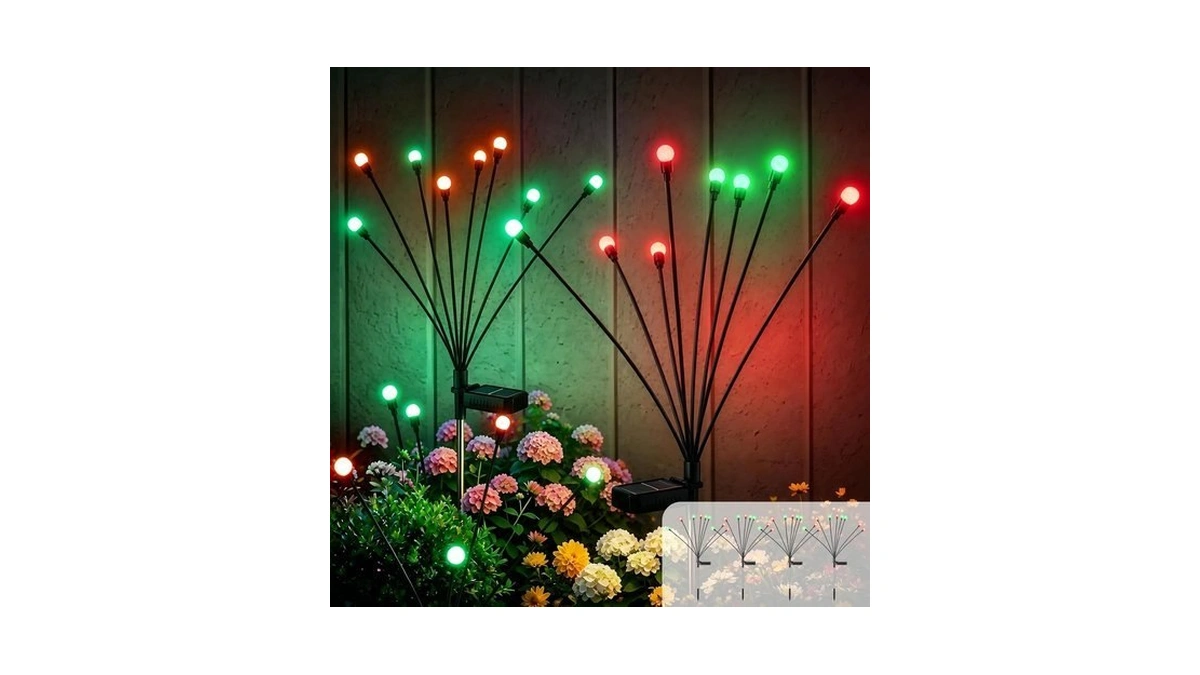 Boutispan Adjustable-height Solar Firefly Outdoor Lights, Orange & Purple