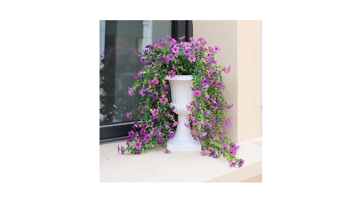 Obmnor Artificial Hanging Flowers, 4 Pack, Double Purple