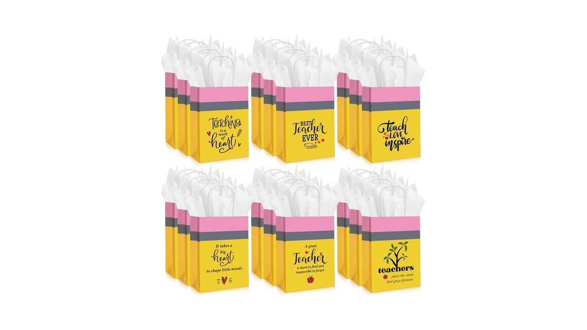 Motipuns 48 Sets Teacher Appreciation Gift Bags With Tissue Paper