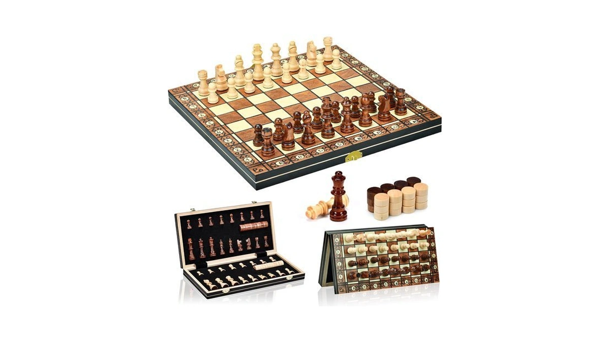 Aissom Magnetic Wooden Chess Set, 2 In 1 Chess Set,