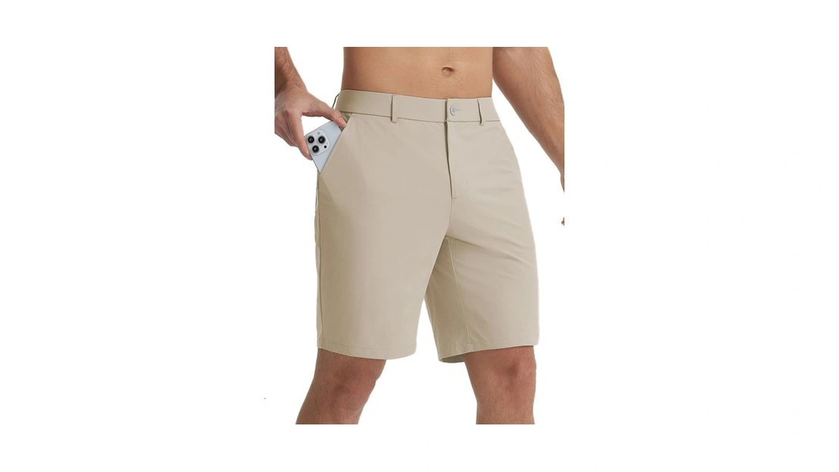 Baleaf Men's Golf Shorts Causal Dress Work Pockets Zipper Khaki