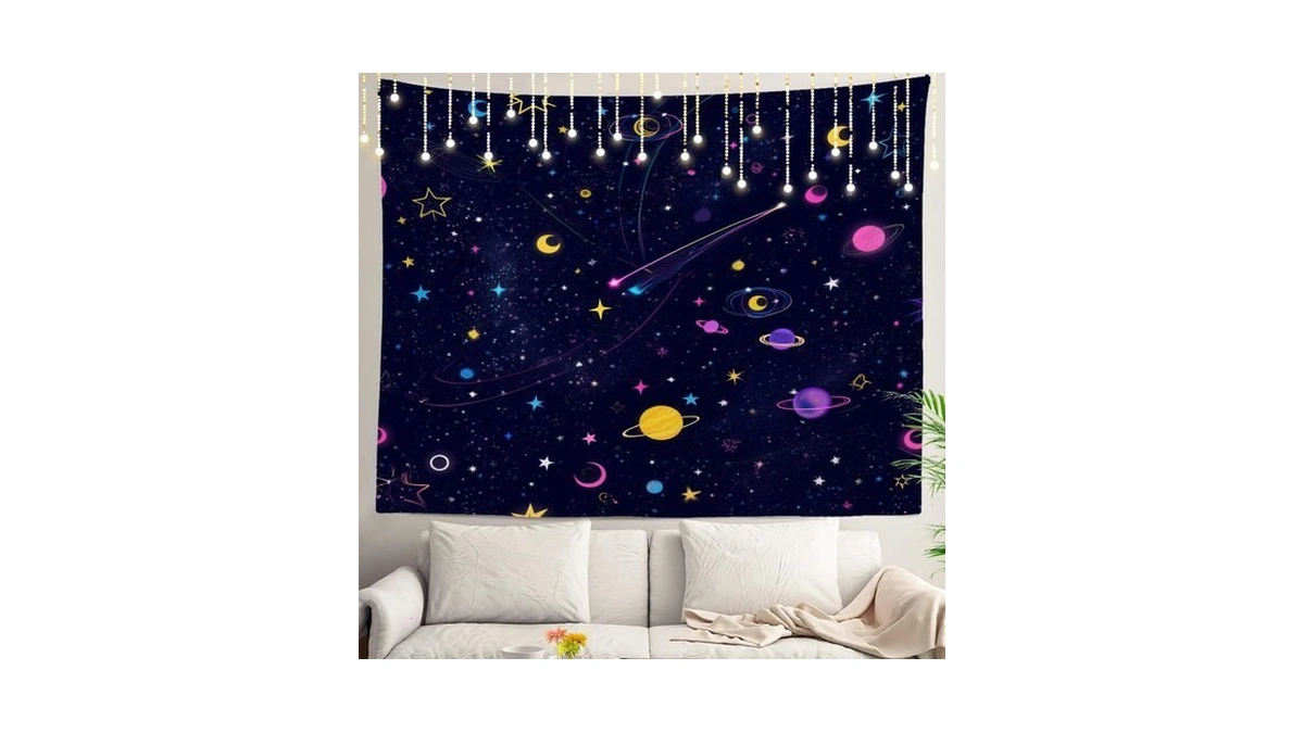 Shrahala Space Tapestry, Space Pattern Science Stars Galaxy Wall Hanging