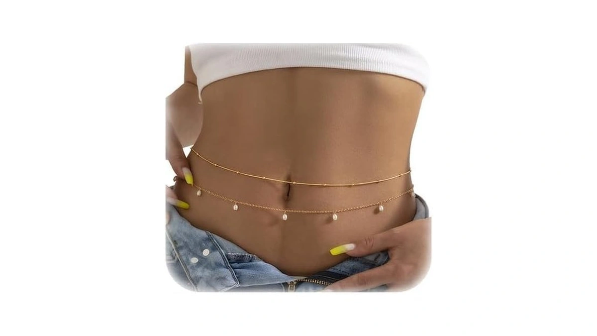 2pcs Gold Waist Chain For Women, Adjustable Layered Belly Chain