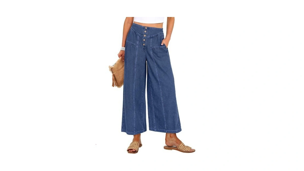 Anrabess Women’s Wide Leg Palazzo Jeans,cropped Ankle Length,high Waist Baggy