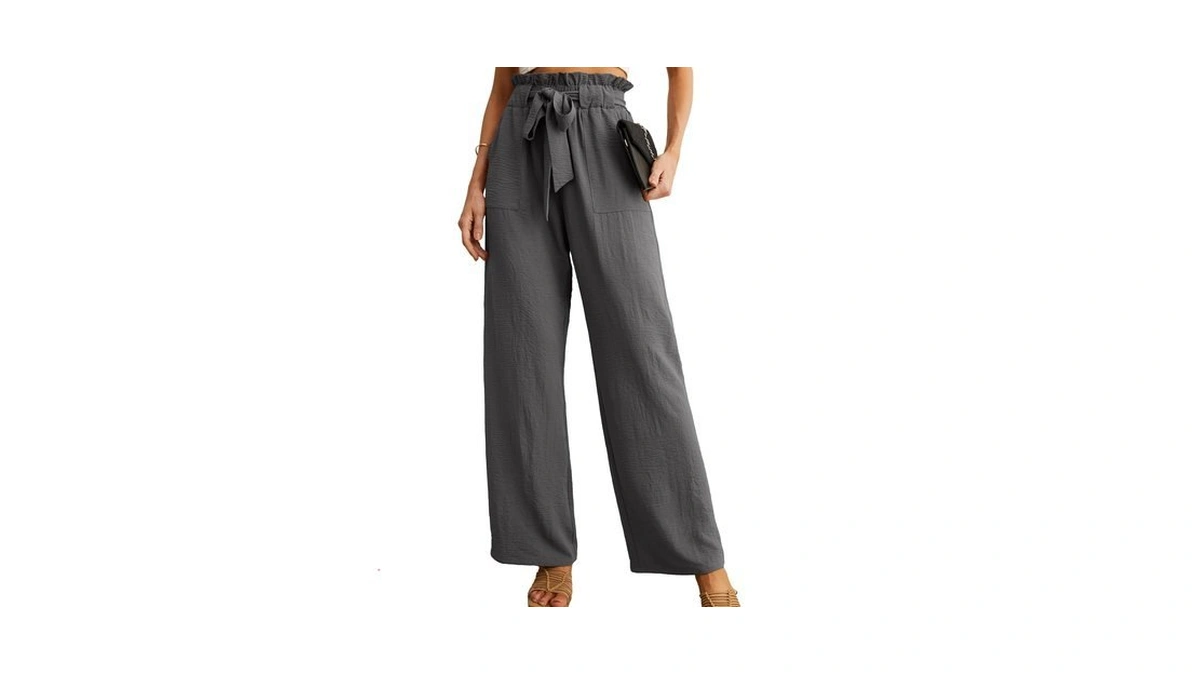 Himone Petite Wide Leg Pants High Waisted Paperbag Elastic Pull