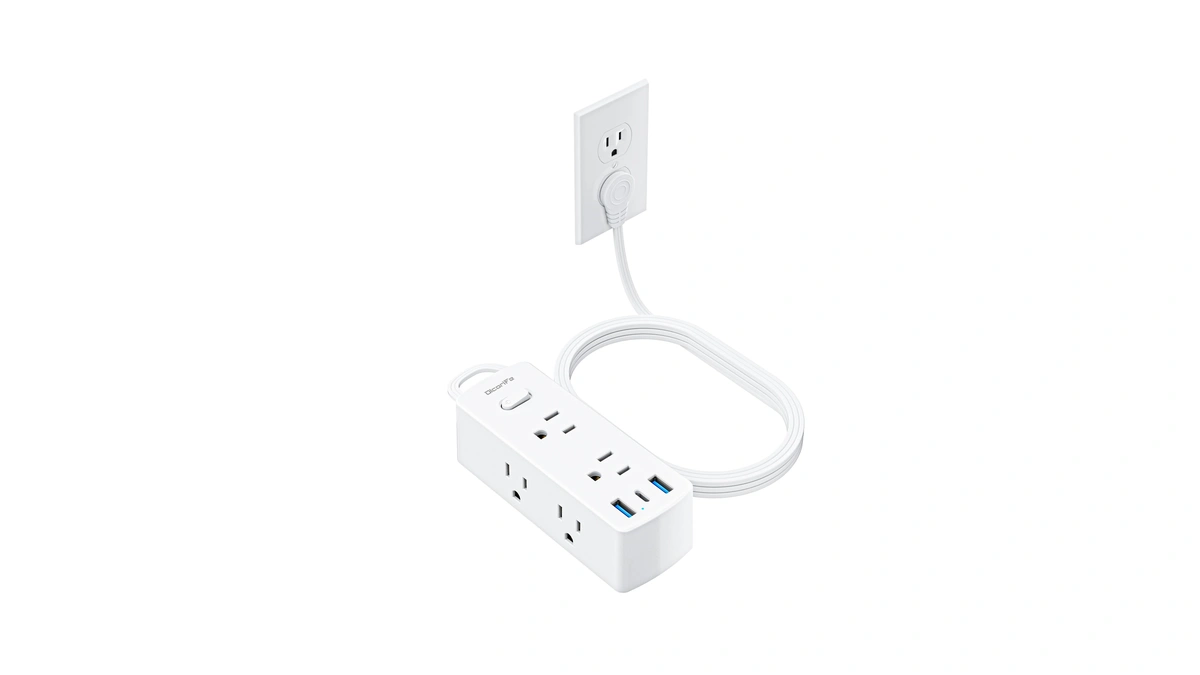 Olcorife Flat Plug Power Strip With 5 Ft Extension Cord,