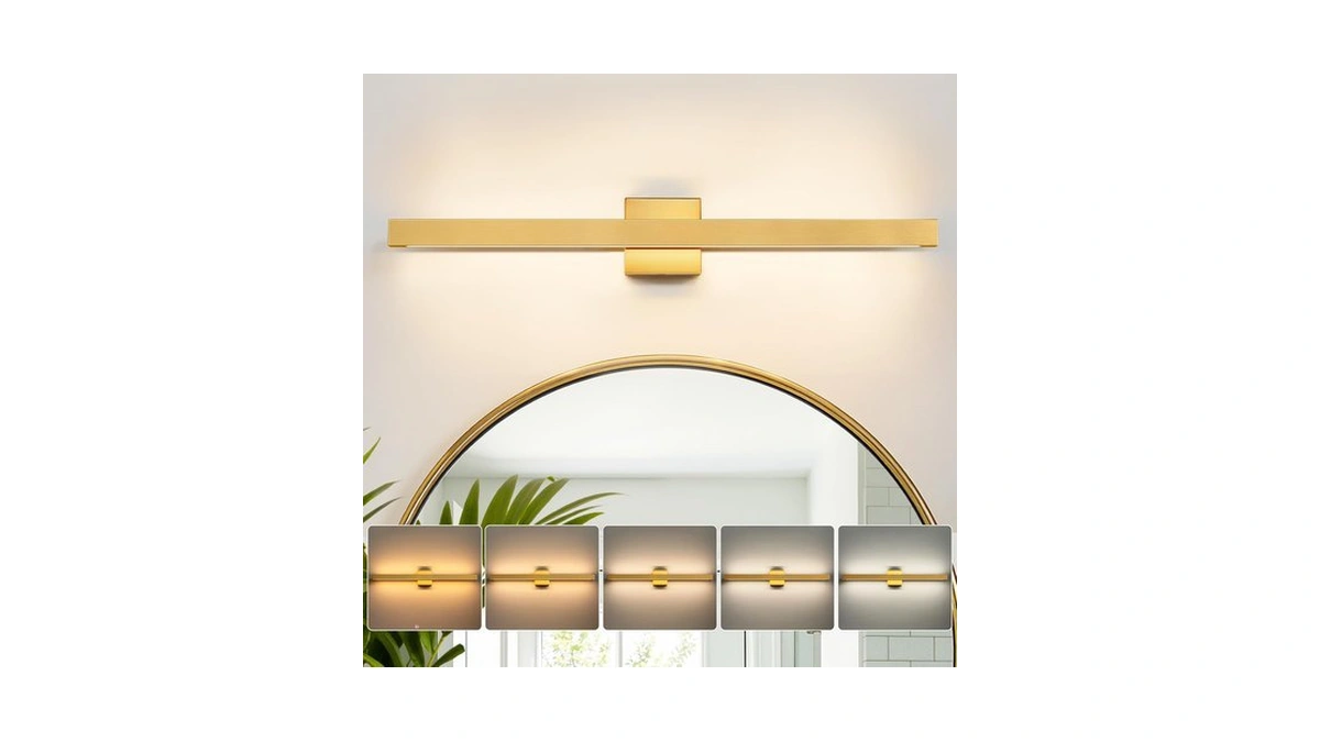 Linour Modern Bathroom Light Fixtures Over Mirror 32 Inch Gold