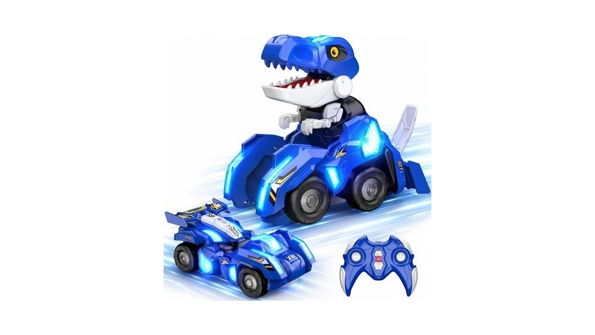 Dinosaur Transforming Rc Car With Led Lights, One-key Robot Conversion