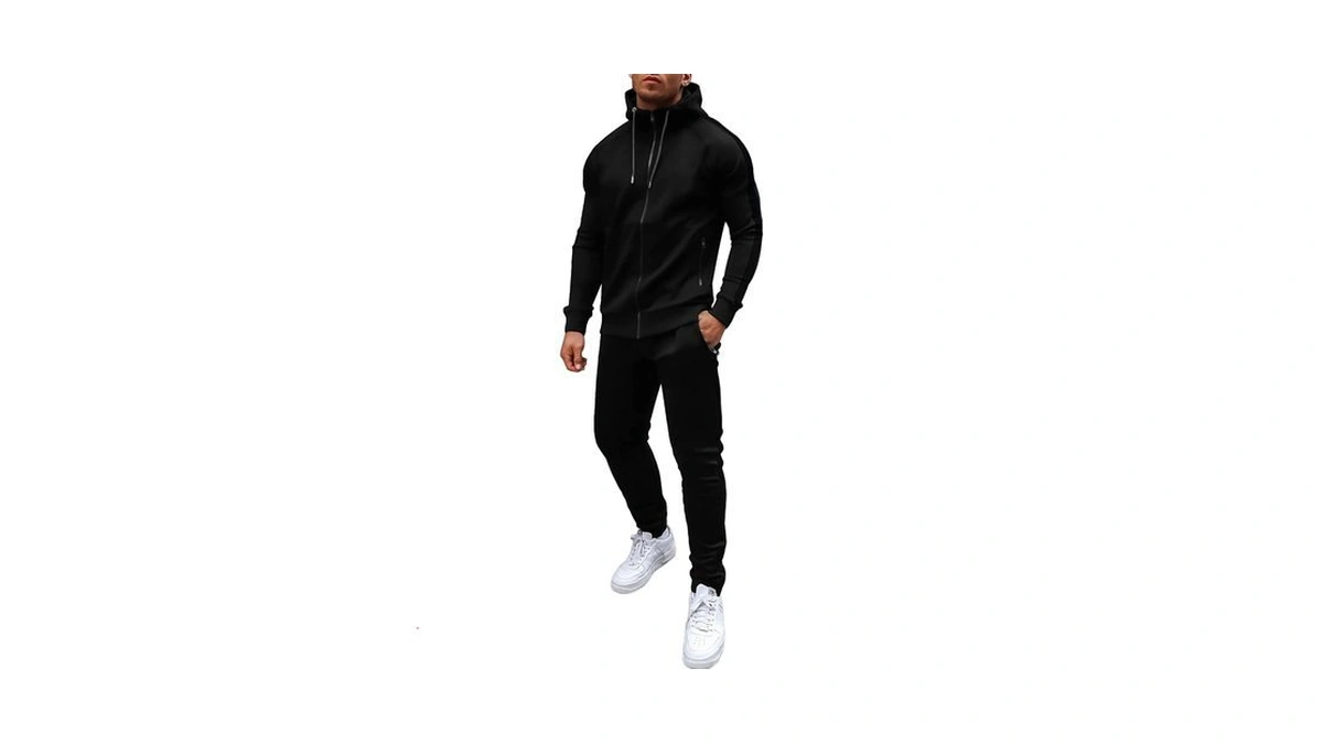 Coofandy Men's Tracksuit Casual Athletic Full-zip Sweatsuit Black Jogger Suits