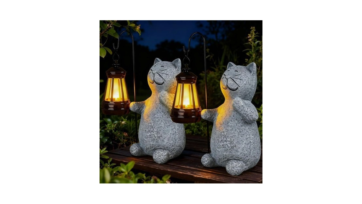 Ziyogift Solar Cat Garden Decor Outdoor Statues, Yard Art Lawn