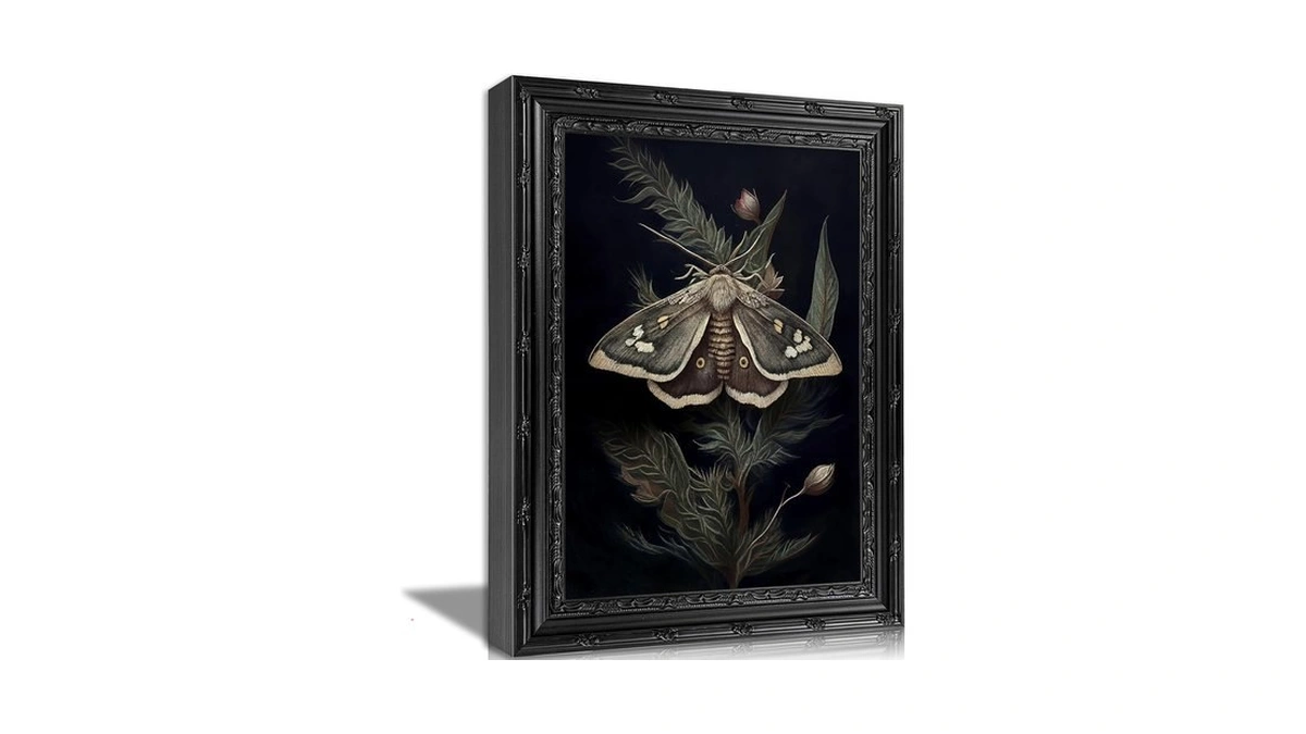 Mogike Vintage Moth Botanical Wall Art, Dark Moody Death Moth
