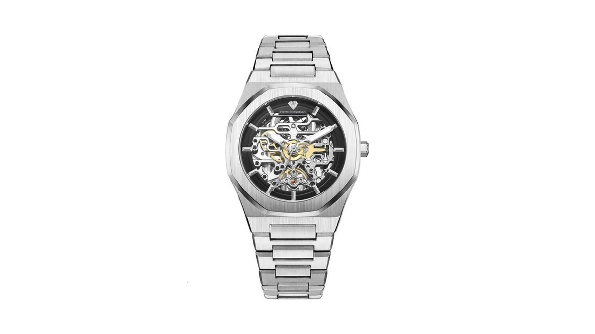 Pierre Richardson Pr5721 Men’s Skeleton Watch, Silver Stainless Steel, Automatic,