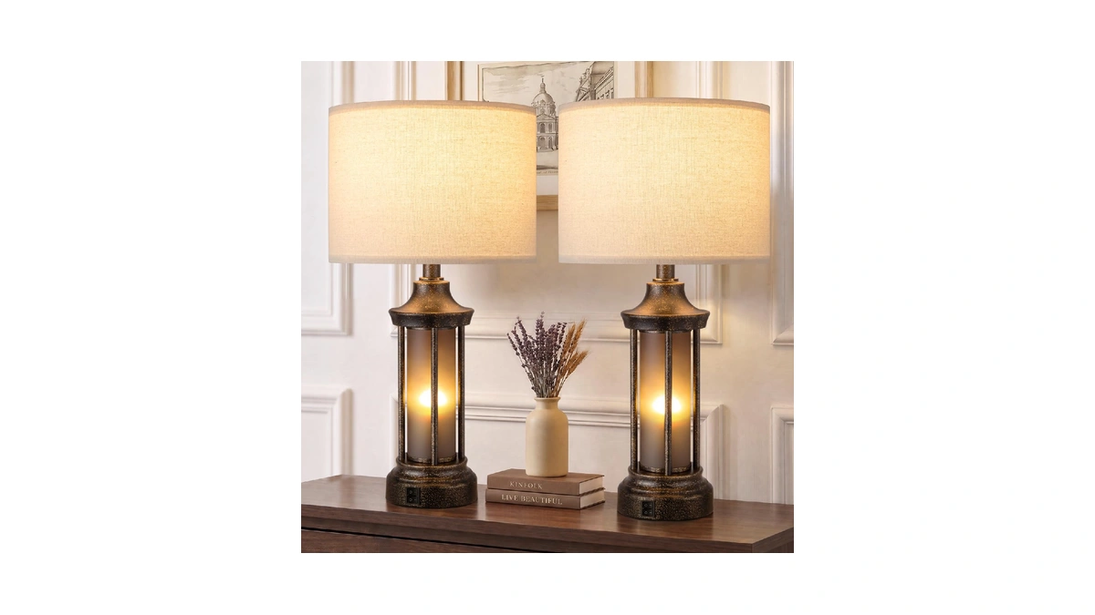 Seealle 24" Farmhouse Table Lamps For Living Room, Bedside Lamps