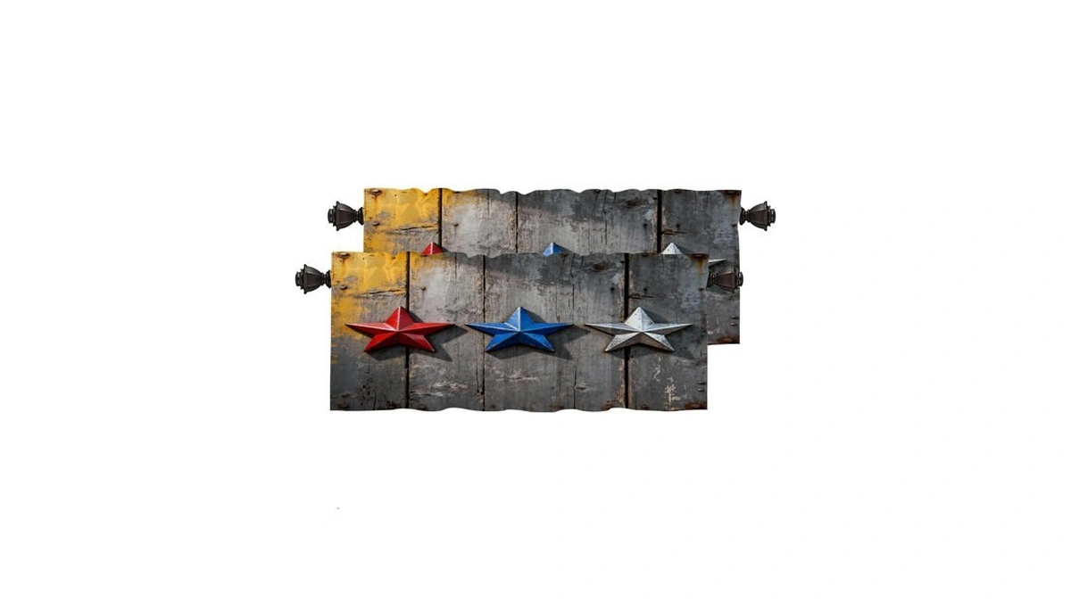 Baonews Red White Blue Stars Country Kitchen Valances For Windows,grunge