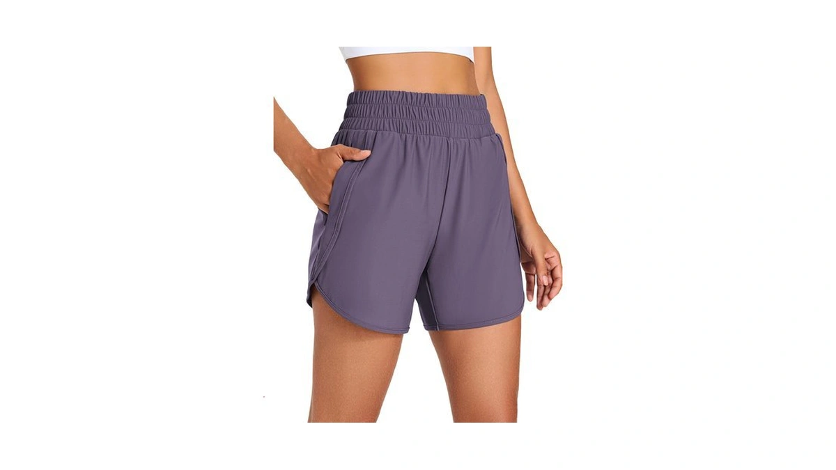 Women's 5" High Waisted Athletic Running Shorts With Zip Pockets(purple