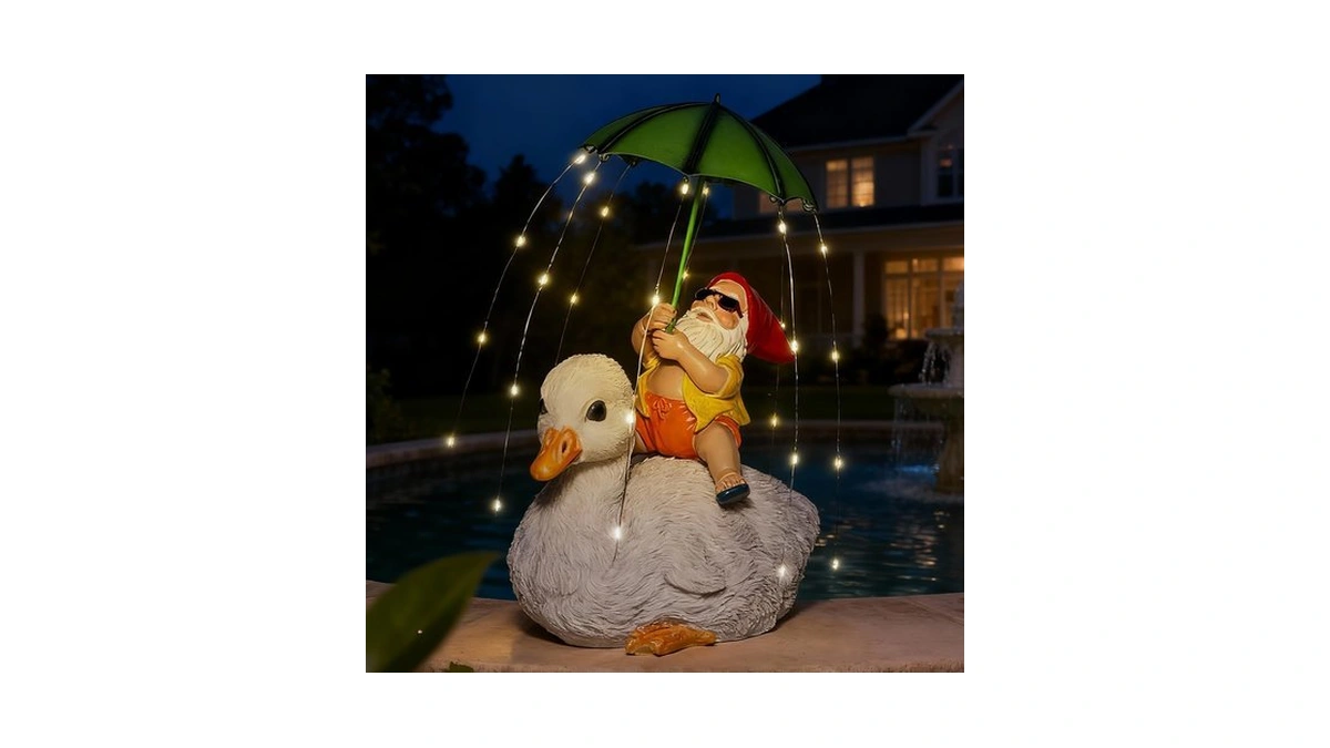 Zestyeux Solar Funny Garden Gnome Duck Figurine With Led Lights